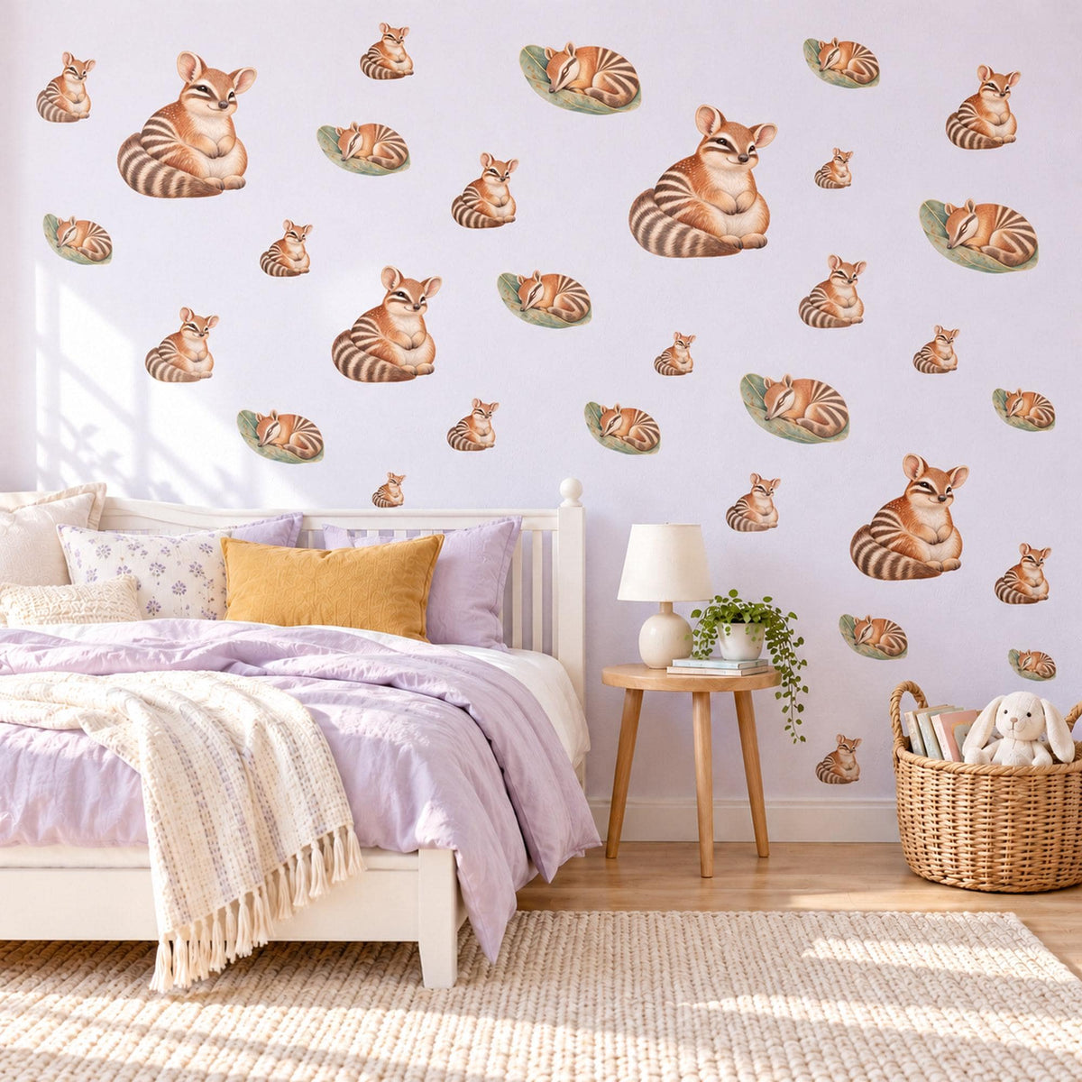 Numbat Wall Stickers, Australian Animal Nursery Decor, Cute Striped Numbat Wall Decals, Rust Green Neutral Kids Room Peel and Stick Art