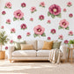 Hollyhock Wall Stickers, Pink Flower Nursery Decor, Cottage Garden Hollyhock Wall Decals, Rose Plum Floral Girls Room Peel and Stick Art
