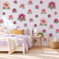 Hollyhock Wall Stickers, Pink Flower Nursery Decor, Cottage Garden Hollyhock Wall Decals, Rose Plum Floral Girls Room Peel and Stick Art
