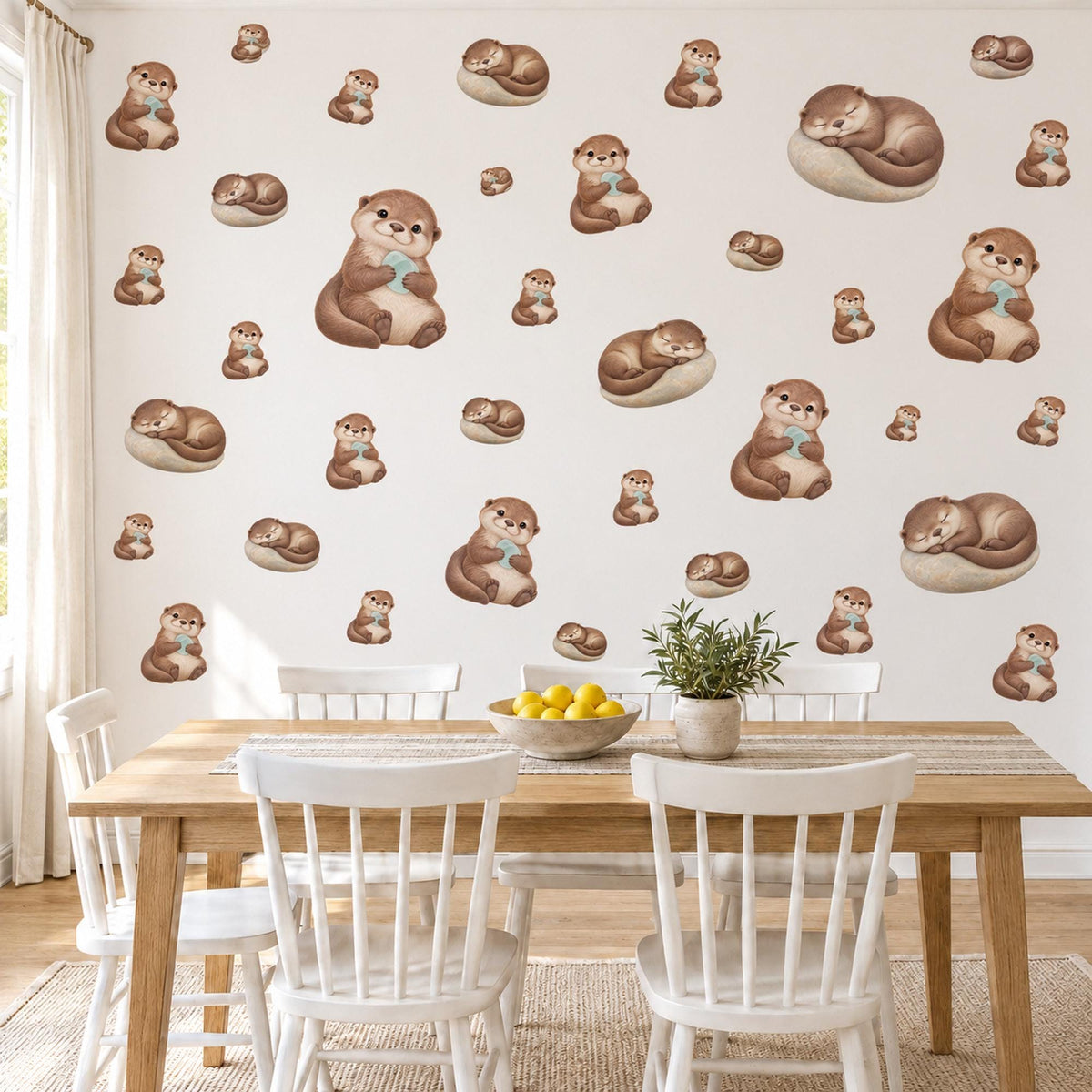 Otter Wall Stickers, Baby Otter Nursery Decor, Sleepy Otters and Pebbles Wall Decals, Brown Neutral River Animal Kids Peel and Stick Art