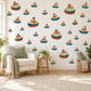 Tugboat Wall Stickers, Toy Boat Nursery Decor, Nautical Tug Boat Wall Decals, Navy Red Mustard Boys Room Peel and Stick Wall Art