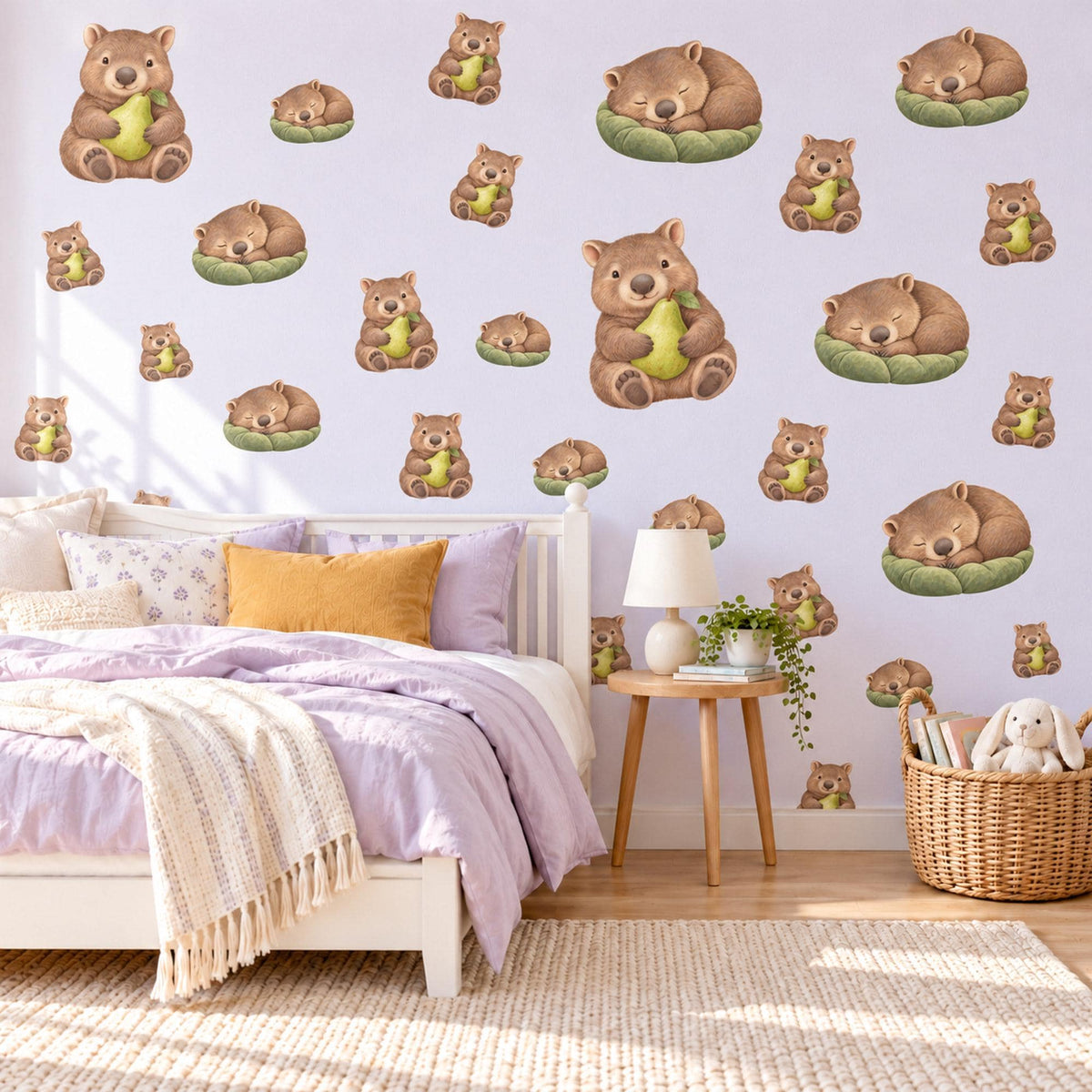 Wombat Wall Stickers, Baby Wombat Nursery Decor, Australian Animal Wall Decals, Pear Green Cocoa Kids Room Peel and Stick Wall Art