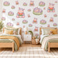 Hippo Wall Stickers, Baby Hippo Nursery Decor, Watermelon Wall Decals, Lilac Pink Green Kids Room Safari Peel and Stick Wall Art
