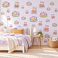 Hippo Wall Stickers, Baby Hippo Nursery Decor, Watermelon Wall Decals, Lilac Pink Green Kids Room Safari Peel and Stick Wall Art