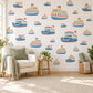 Ferry Wall Stickers, Toy Boat Nursery Decor, Nautical Ship Wall Decals, Navy Blue Red Kids Room Transport Peel and Stick Wall Art