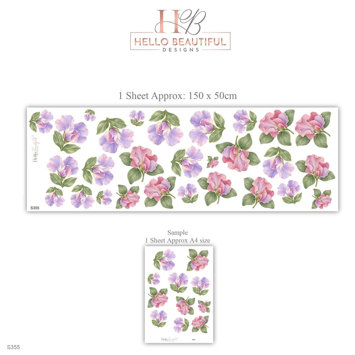 Sweet Pea Wall Stickers, Floral Nursery Decor, Lilac Pink Flower Wall Decals, Girls Bedroom Botanical Peel and Stick Wall Art