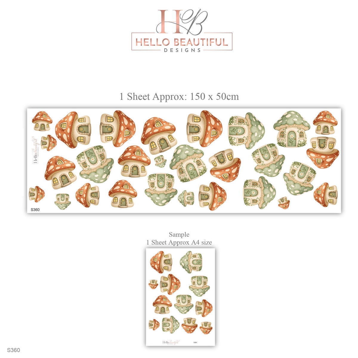 Mushroom Wall Stickers, Mushroom House Nursery Decor, Woodland Toadstool Wall Decals, Orange Sage Kids Room Peel and Stick Wall Art
