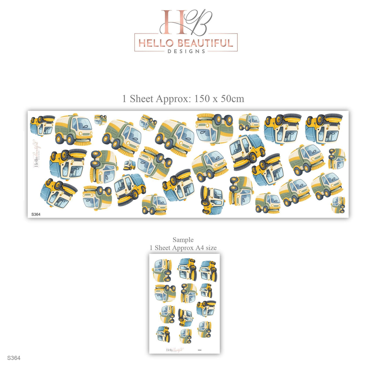 Street Sweeper Wall Stickers, Truck Nursery Decor, Toy Vehicle Wall Decals, Yellow Blue Boys Room Transport Peel and Stick Wall Art