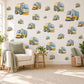 Street Sweeper Wall Stickers, Truck Nursery Decor, Toy Vehicle Wall Decals, Yellow Blue Boys Room Transport Peel and Stick Wall Art
