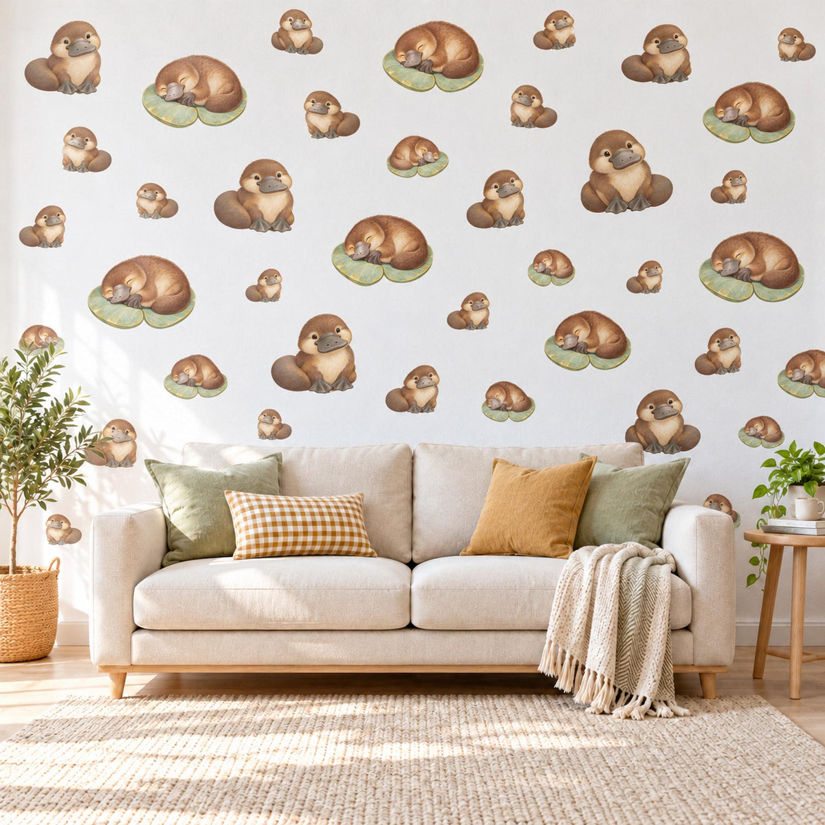 Platypus Wall Stickers, Baby Platypus Nursery Decor, Australian Animal Wall Decals, Brown Sage Kids Room Peel and Stick Wall Art