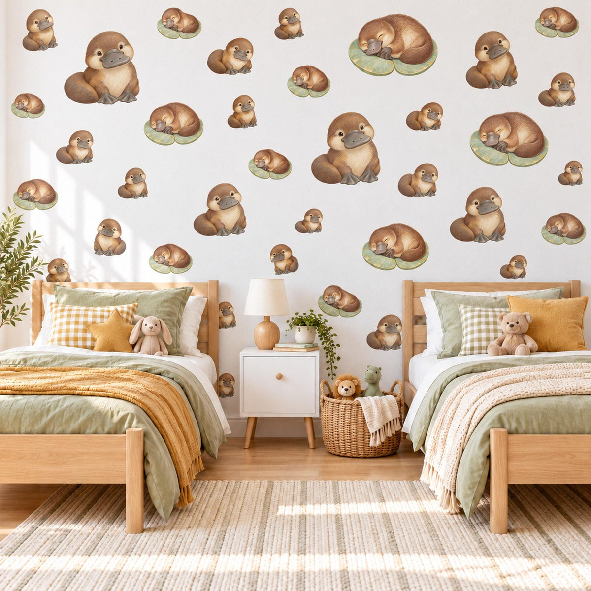 Platypus Wall Stickers, Baby Platypus Nursery Decor, Australian Animal Wall Decals, Brown Sage Kids Room Peel and Stick Wall Art