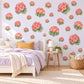 Geranium Wall Stickers, Coral Flower Nursery Decor, Botanical Floral Wall Decals, Pink Green Girls Room Peel and Stick Wall Art