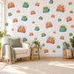 Telephone Wall Stickers, Retro Toy Phone Playroom Decor, Rotary Phone Wall Decals, Coral Teal Mustard Kids Room Peel and Stick Wall Art
