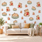 Pika Wall Stickers, Baby Animal Nursery Decor, Woodland Pika Berry Wall Decals, Caramel Red Sage Kids Room Peel and Stick Wall Art