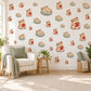 Pika Wall Stickers, Baby Animal Nursery Decor, Woodland Pika Berry Wall Decals, Caramel Red Sage Kids Room Peel and Stick Wall Art