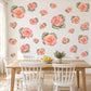 Begonia Wall Stickers, Peach Flower Nursery Decor, Botanical Rose Wall Decals, Coral Pink Green Girls Room Peel and Stick Wall Art