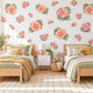 Begonia Wall Stickers, Peach Flower Nursery Decor, Botanical Rose Wall Decals, Coral Pink Green Girls Room Peel and Stick Wall Art