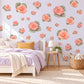 Begonia Wall Stickers, Peach Flower Nursery Decor, Botanical Rose Wall Decals, Coral Pink Green Girls Room Peel and Stick Wall Art