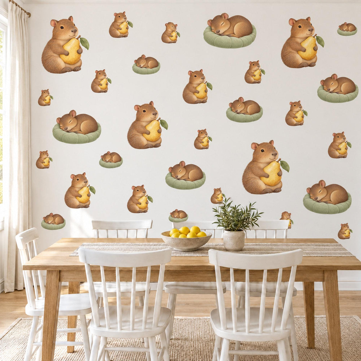 Guinea Pig Wall Stickers, Baby Cavy Nursery Decor, Pear Animal Wall Decals, Brown Yellow Sage Kids Room Peel and Stick Wall Art