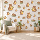 Guinea Pig Wall Stickers, Baby Cavy Nursery Decor, Pear Animal Wall Decals, Brown Yellow Sage Kids Room Peel and Stick Wall Art
