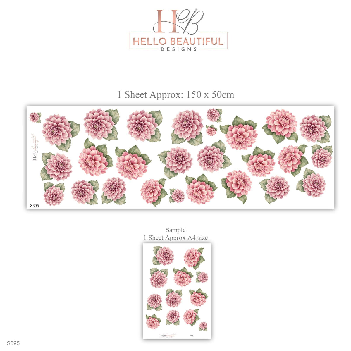 Dahlia Wall Stickers, Floral Nursery Decor, Mauve Flower Wall Decals, Dusty Rose Sage Girls Kids Room Peel and Stick Wall Art
