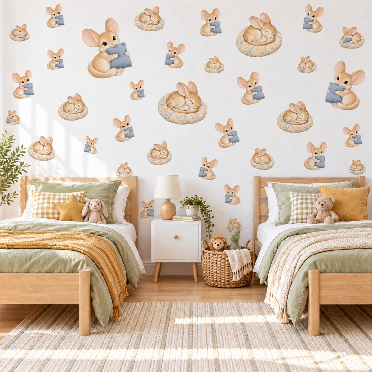 Jerboa Wall Stickers, Baby Desert Animal Nursery Decor, Cute Mouse Wall Decals, Honey Dusty Blue Kids Room Peel and Stick Wall Art