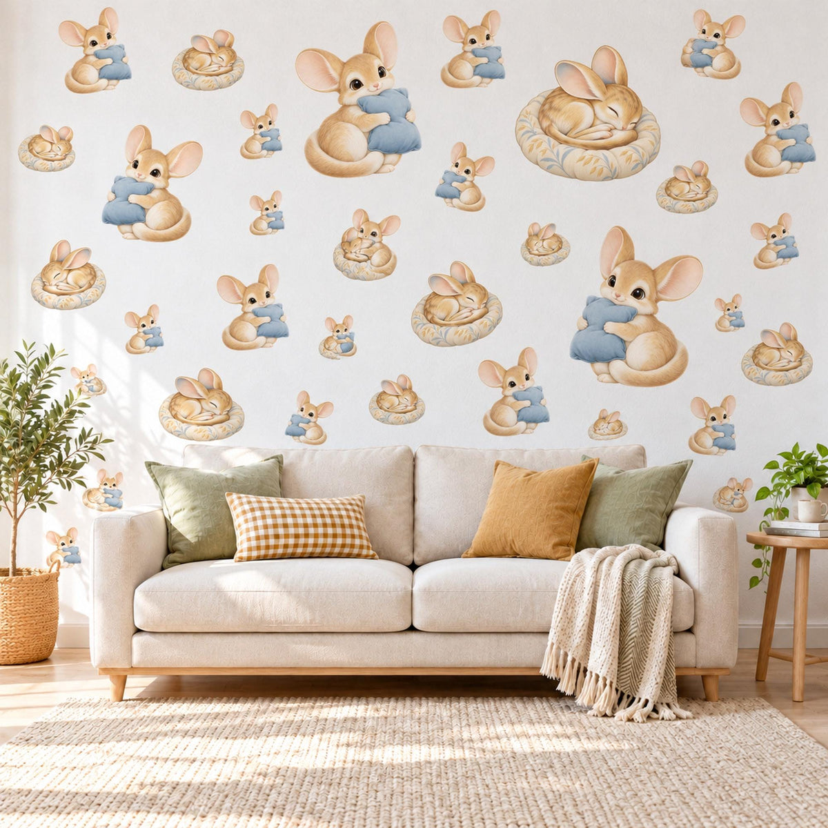Jerboa Wall Stickers, Baby Desert Animal Nursery Decor, Cute Mouse Wall Decals, Honey Dusty Blue Kids Room Peel and Stick Wall Art
