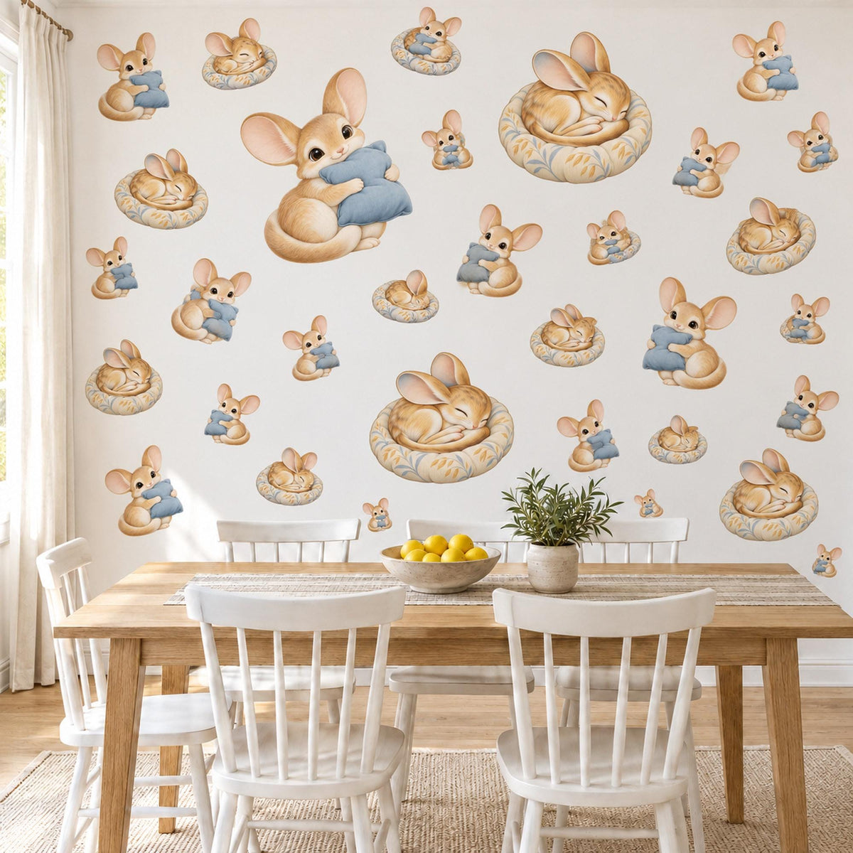 Jerboa Wall Stickers, Baby Desert Animal Nursery Decor, Cute Mouse Wall Decals, Honey Dusty Blue Kids Room Peel and Stick Wall Art