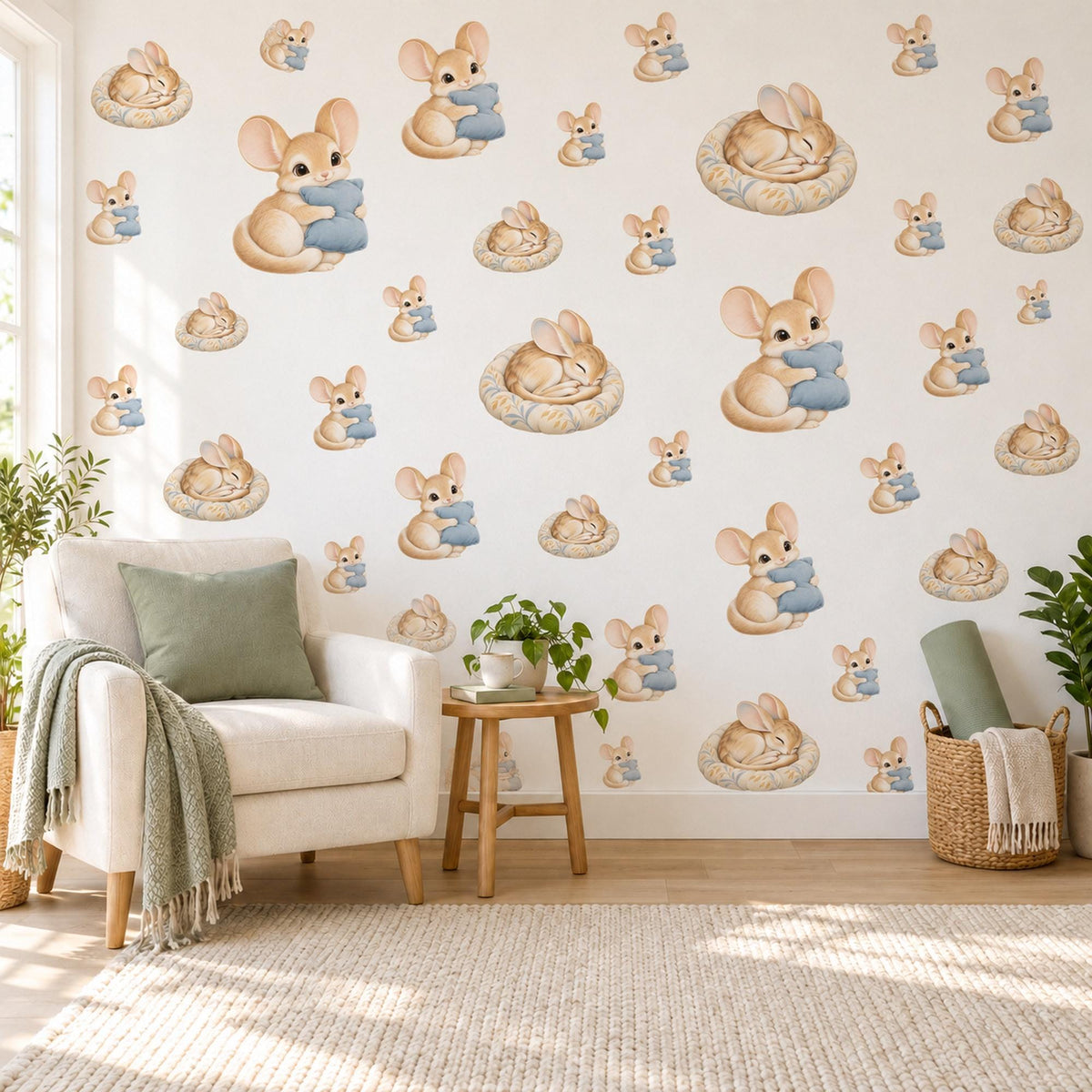 Jerboa Wall Stickers, Baby Desert Animal Nursery Decor, Cute Mouse Wall Decals, Honey Dusty Blue Kids Room Peel and Stick Wall Art