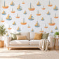 Sailboat Wall Stickers, Toy Boat Nursery Decor, Nautical Wall Decals, Peach Dusty Blue Seaside Kids Room Peel and Stick Wall Art