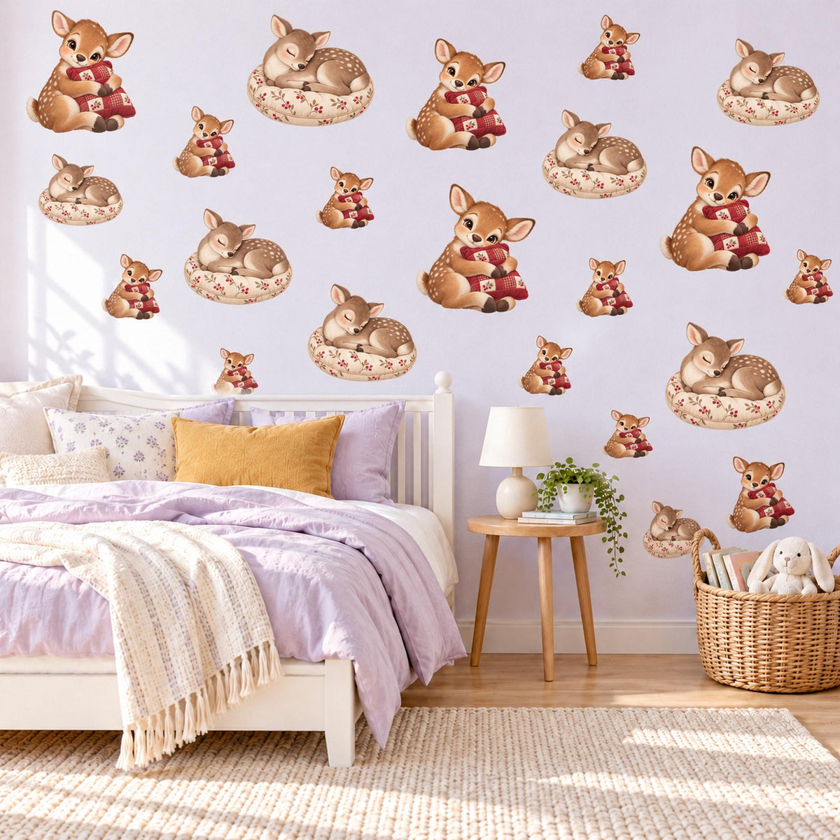Reindeer Wall Stickers, Baby Reindeer Christmas Nursery Decor, Winter Animal Decals, Taupe Cranberry Kids Room Peel and Stick Wall Art