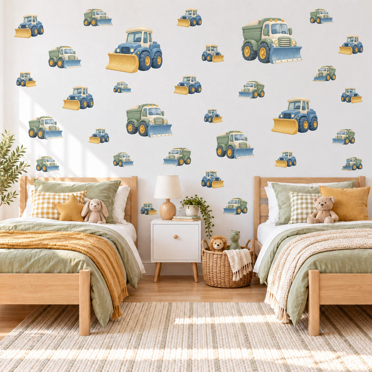Snow Plough Wall Stickers, Winter Truck Nursery Decor, Vehicle Wall Decals, Dusty Blue Honey Sage Boys Room Peel and Stick Wall Art