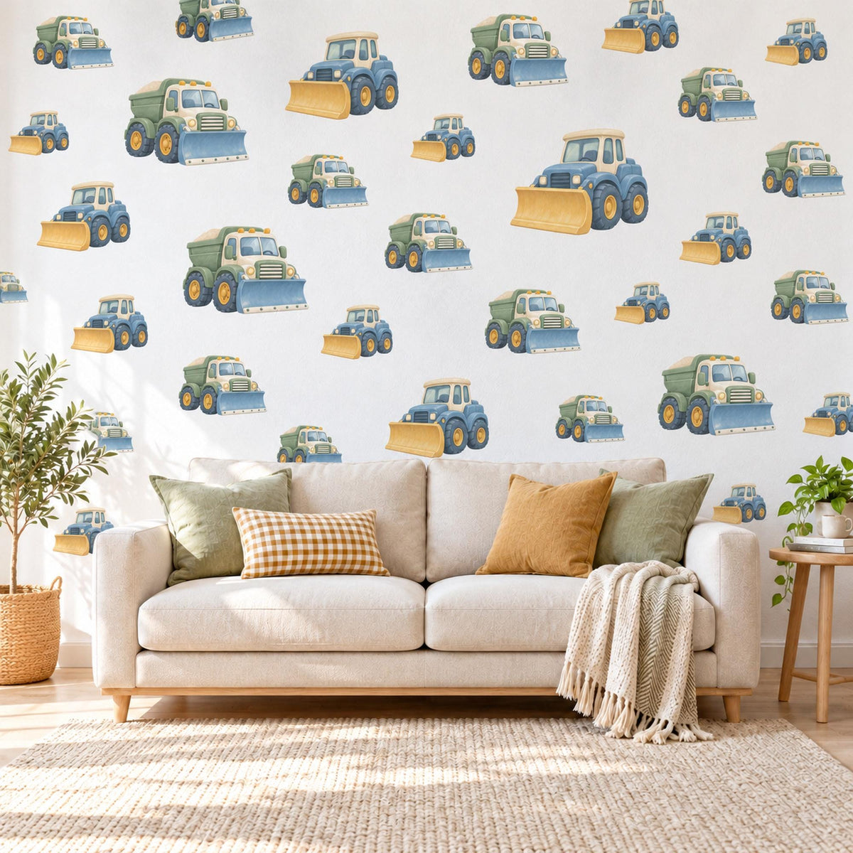 Snow Plough Wall Stickers, Winter Truck Nursery Decor, Vehicle Wall Decals, Dusty Blue Honey Sage Boys Room Peel and Stick Wall Art