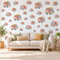 Fire Engine Wall Stickers, Fire Truck Nursery Decor, Vehicle Wall Decals, Coral Dusty Blue Honey Boys Room Peel and Stick Wall Art