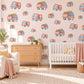 Fire Engine Wall Stickers, Fire Truck Nursery Decor, Vehicle Wall Decals, Coral Dusty Blue Honey Boys Room Peel and Stick Wall Art