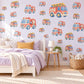 Fire Engine Wall Stickers, Fire Truck Nursery Decor, Vehicle Wall Decals, Coral Dusty Blue Honey Boys Room Peel and Stick Wall Art