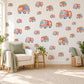 Fire Engine Wall Stickers, Fire Truck Nursery Decor, Vehicle Wall Decals, Coral Dusty Blue Honey Boys Room Peel and Stick Wall Art