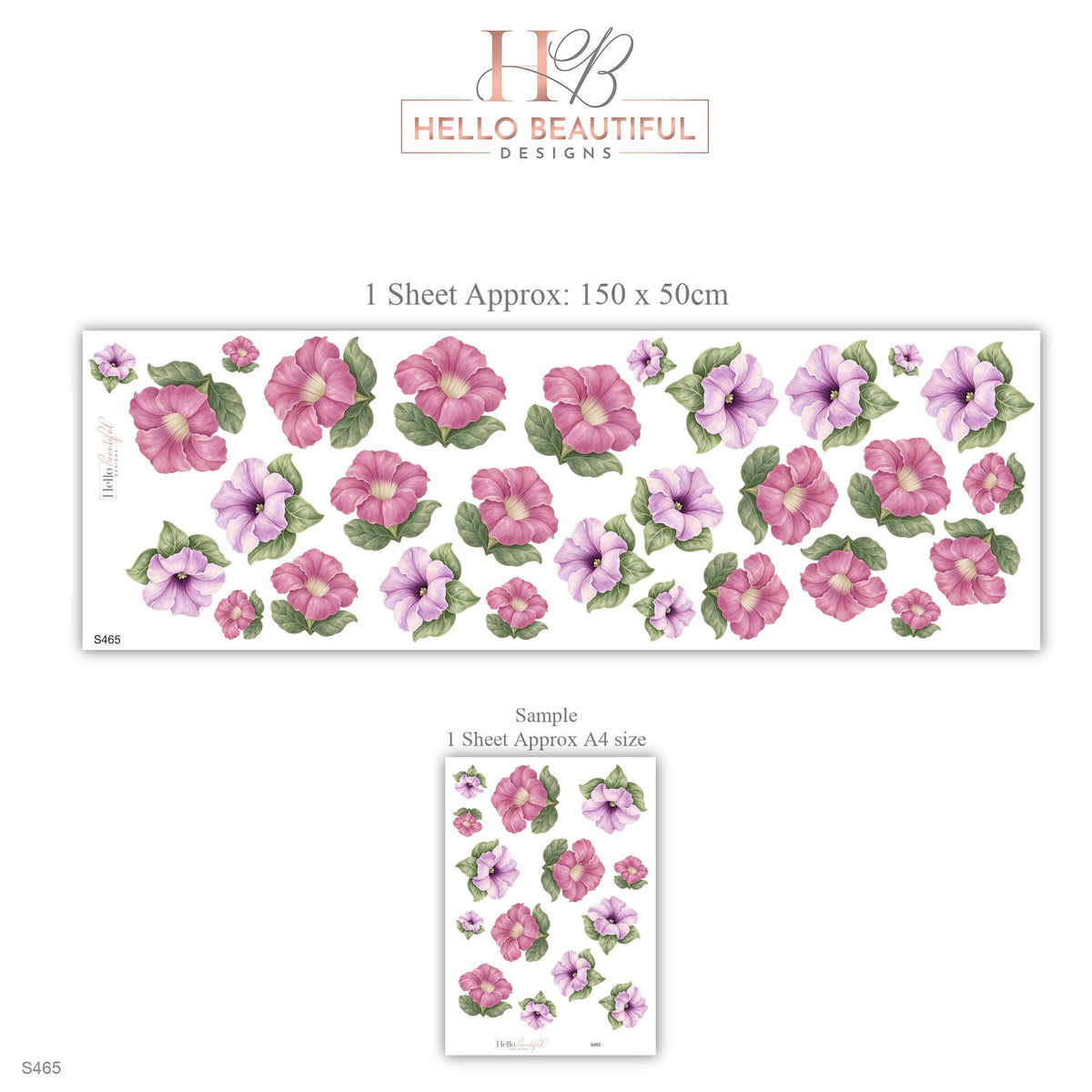 Petunia Wall Stickers, Pink Lavender Flower Nursery Decor, Floral Wall Decals, Sage Cottage Girls Room Peel and Stick Wall Art
