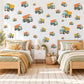 Dumper Truck Wall Stickers, Construction Nursery Decor, Toy Digger Truck Wall Decals, Apricot Teal Mustard Boys Room Peel and Stick Art