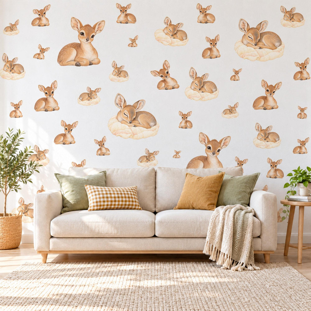 Baby Antelope Wall Stickers, Dik Dik Safari Nursery Decor, Baby Animal Wall Decals, Moss Peach Cream Kids Room Peel and Stick Wall Art