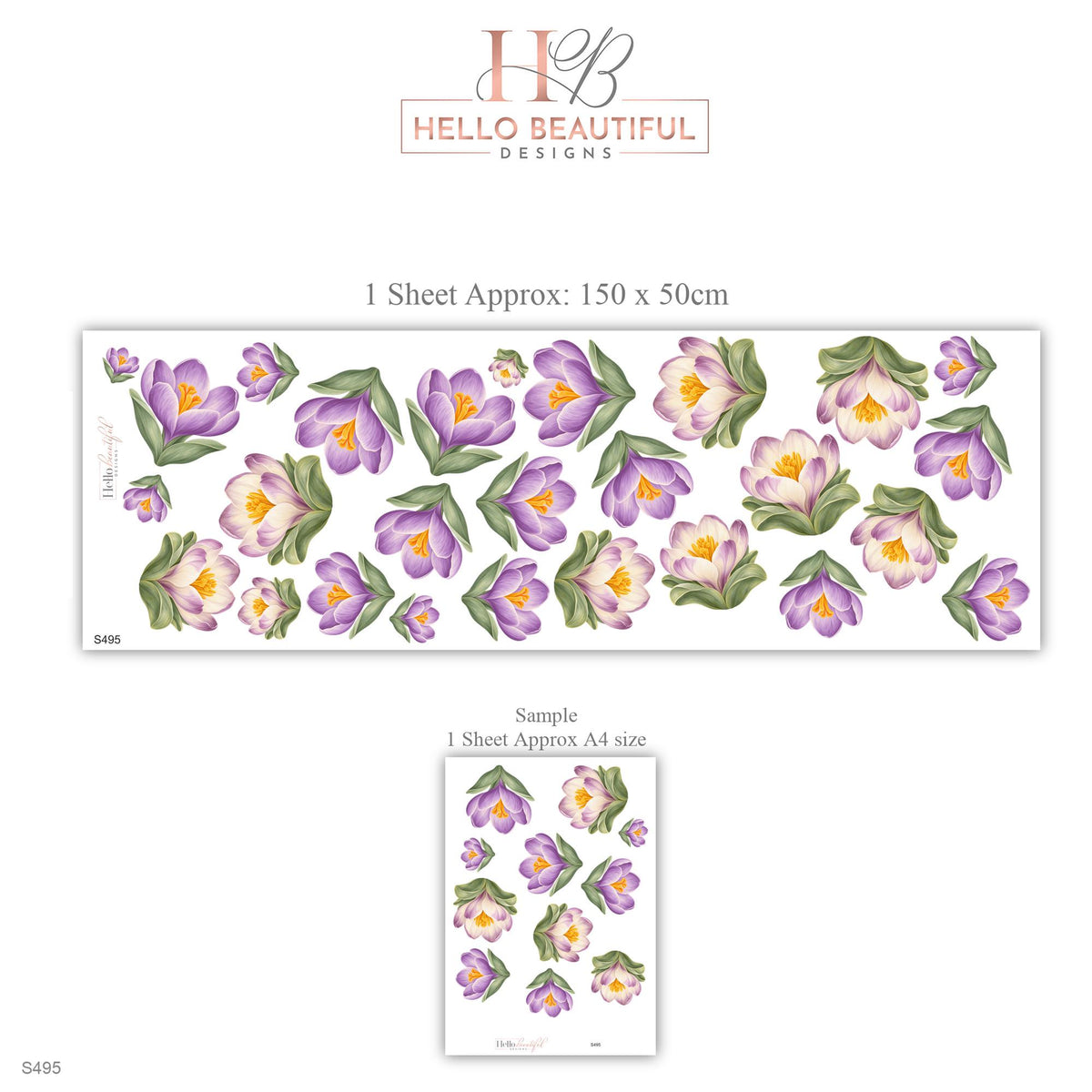Crocus Wall Stickers, Spring Flower Nursery Decor, Mauve Floral Wall Decals, Saffron Sage Cottage Girls Room Peel and Stick Wall Art