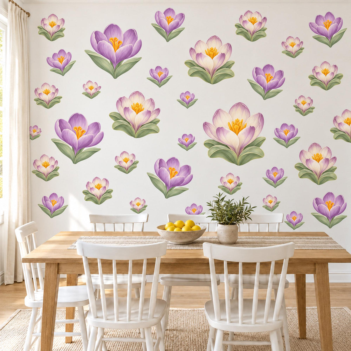 Crocus Wall Stickers, Spring Flower Nursery Decor, Mauve Floral Wall Decals, Saffron Sage Cottage Girls Room Peel and Stick Wall Art