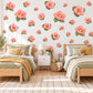 Hibiscus Wall Stickers, Tropical Flower Nursery Decor, Coral Pink Floral Wall Decals, Peach Olive Girls Room Peel and Stick Wall Art