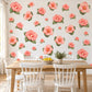Hibiscus Wall Stickers, Tropical Flower Nursery Decor, Coral Pink Floral Wall Decals, Peach Olive Girls Room Peel and Stick Wall Art