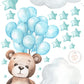 Teddy Bear Floating with Pink Balloons, Clouds and Stars, Reusable Nursery Wall Sticker Set