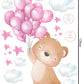 Beautiful Teddy with Floating Balloons and Clouds Nursery Wall Stickers