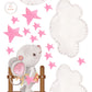 Cute Mouse Climbing Ladder with Pink Stars and Clouds, Reusable Nursery Wall Stickers