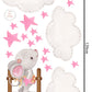 Cute Mouse Climbing Ladder with Pink Stars and Clouds, Reusable Nursery Wall Stickers