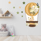 Cute Lion Cub in Hot Air Balloon With Flower and Individual Stars, Reusable Nursery Wall Stickers