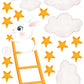 Extra Large Bunny on Ladder and Stars, Kid's Bedroom Reusable Nursery Wall Stickers